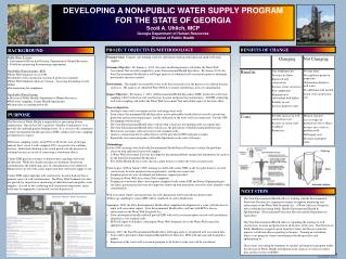 DEVELOPING A NON-PUBLIC WATER SUPPLY PROGRAM FOR THE STATE OF GEORGIA Scott A. Uhlich, MCP Georgia Department of Human