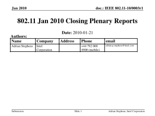 802.11 Jan 2010 Closing Plenary Reports