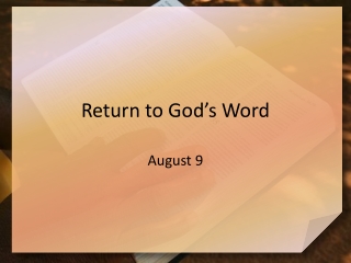 Return to God’s Word