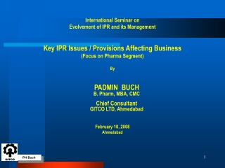 International Seminar on  Evolvement of IPR and its Management