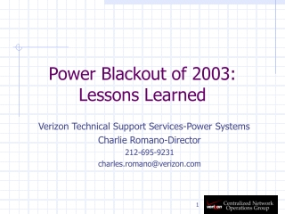 Power Blackout of 2003:  Lessons Learned