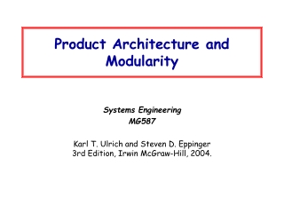 Product Architecture and Modularity