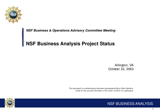 NSF Business &amp; Operations Advisory Committee Meeting NSF Business Analysis Project Status