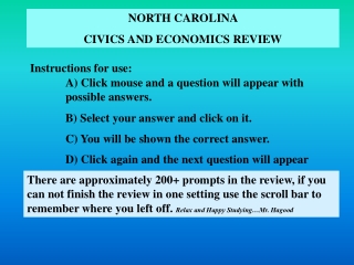 NORTH CAROLINA  CIVICS AND ECONOMICS REVIEW