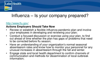 Influenza – Is your company prepared?