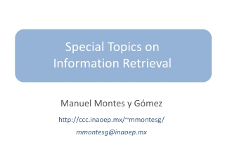 Special Topics on Information Retrieval