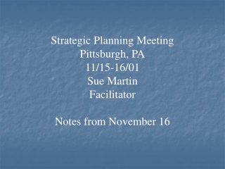 Strategic Planning Meeting Pittsburgh, PA 11/15-16/01 Sue Martin Facilitator