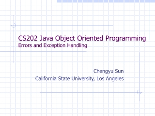 CS202 Java Object Oriented Programming Errors and Exception Handling