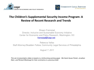 The Children ’ s Supplemental Security Income Program: A Review of Recent Research and Trends