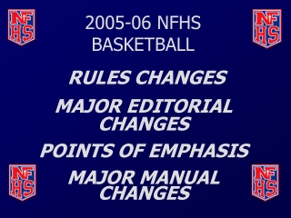 2005-06 NFHS BASKETBALL RULES CHANGES MAJOR EDITORIAL CHANGES POINTS OF EMPHASIS