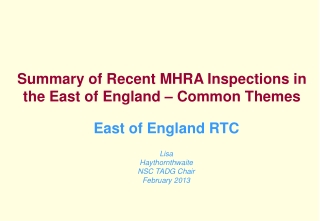 Summary of Recent MHRA Inspections in the East of England – Common Themes