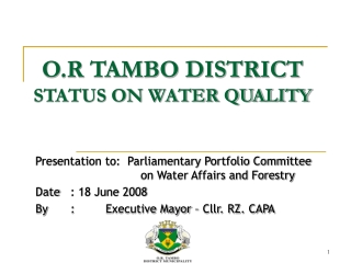 O.R TAMBO DISTRICT  STATUS ON WATER QUALITY