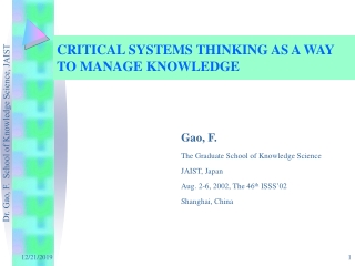 CRITICAL SYSTEMS THINKING AS A WAY TO MANAGE KNOWLEDGE