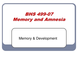 BHS 499-07 Memory and Amnesia