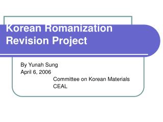 Korean Romanization Revision Project