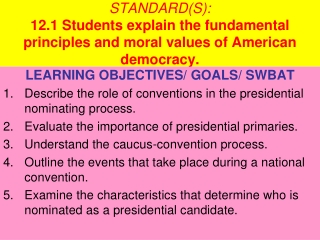 LEARNING OBJECTIVES/ GOALS/ SWBAT