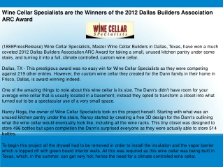 Wine Cellar Specialists are the Winners of the 2012 Dallas