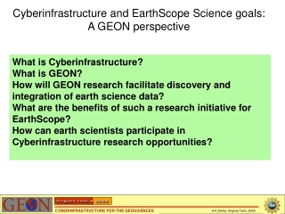 Cyberinfrastructure and EarthScope Science goals: A GEON perspective