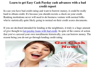 Learn to get Easy Cash Payday cash advances