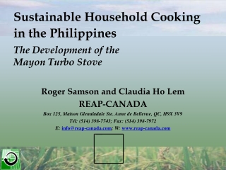 Sustainable Household Cooking  in the Philippines The Development of the  Mayon Turbo Stove