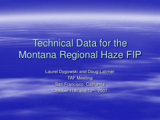 Technical Data for the Montana Regional Haze FIP