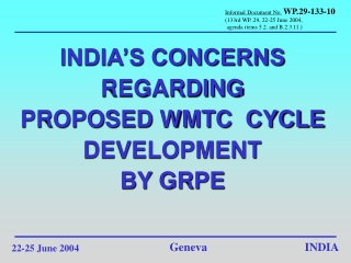 INDIA’S CONCERNS REGARDING PROPOSED WMTC  CYCLE  DEVELOPMENT  BY GRPE