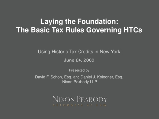 Laying the Foundation:   The Basic Tax Rules Governing HTCs