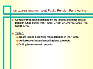 Del Guercio-Hawkins (1999) :  Public Pension Fund Activism