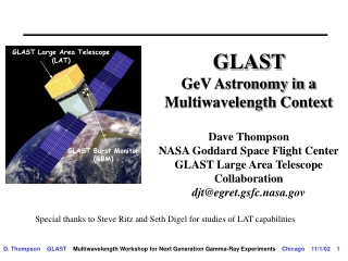 GLAST  GeV Astronomy in a Multiwavelength Context Dave Thompson NASA Goddard Space Flight Center