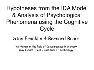 Hypotheses from the IDA Model &amp; Analysis of Psychological Phenomena using the Cognitive Cycle