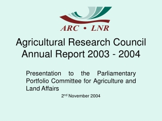 Agricultural Research Council Annual Report 2003 - 2004