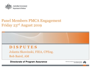 Panel Members PMCA Engagement  Friday 23 rd  August 2019
