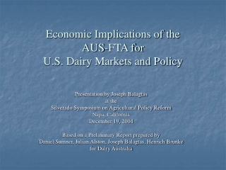 Economic Implications of the  AUS-FTA for  U.S. Dairy Markets and Policy