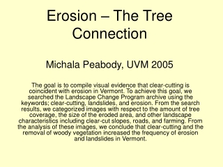 Erosion – The Tree Connection Michala Peabody, UVM 2005