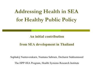 Addressing Health in SEA for Healthy Public Policy
