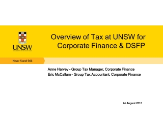 Overview of Tax at UNSW for Corporate Finance &amp; DSFP