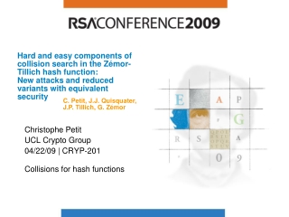 Christophe Petit UCL Crypto Group 04/22/09 | CRYP-201 Collisions for hash functions