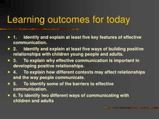 Learning outcomes for today