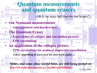 Quantum measurements and quantum erasers