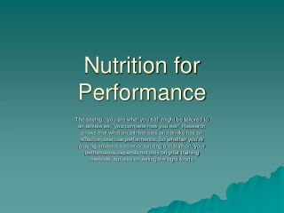 Nutrition for Performance