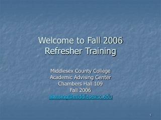 Welcome to Fall 2006 Refresher Training