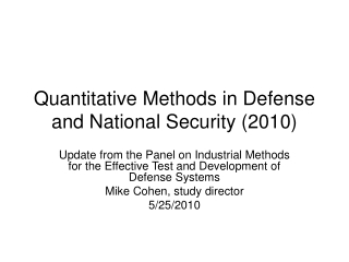 Quantitative Methods in Defense and National Security (2010)