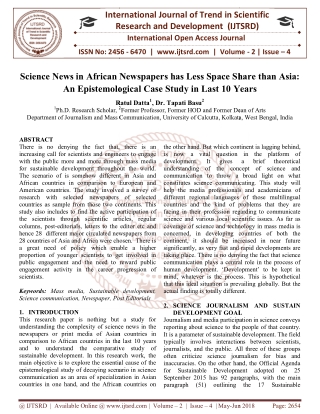 Science News in African Newspapers has Less Space Share than Asia An Epistemological Case Study in Last 10 Years