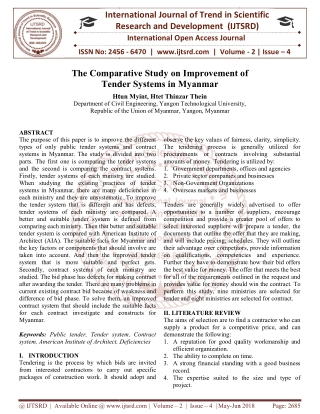 The Comparative Study on Improvement of Tender Systems in Myanmar