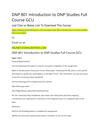 DNP 801 Introduction to DNP Studies Full Course GCU