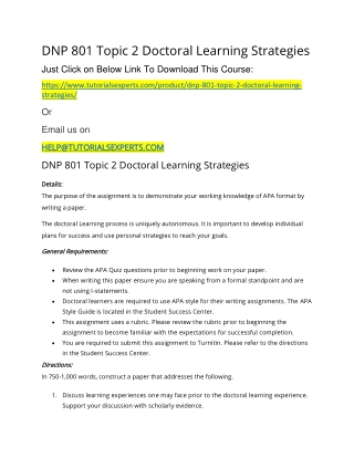 DNP 801 Topic 2 Doctoral Learning Strategies