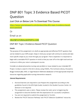 DNP 801 Topic 3 Evidence Based PICOT Question