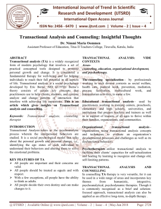 Transactional Analysis and Counseling Insightful Thoughts