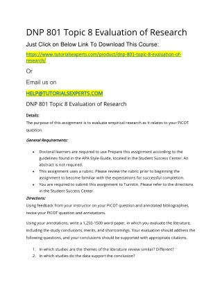 DNP 801 Topic 8 Evaluation of Research