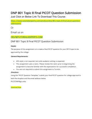 DNP 801 Topic 8 Final PICOT Question Submission